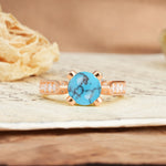 Classic Vintage 4-Prong Round Cut Turquoise Engagement Ring - Additional view