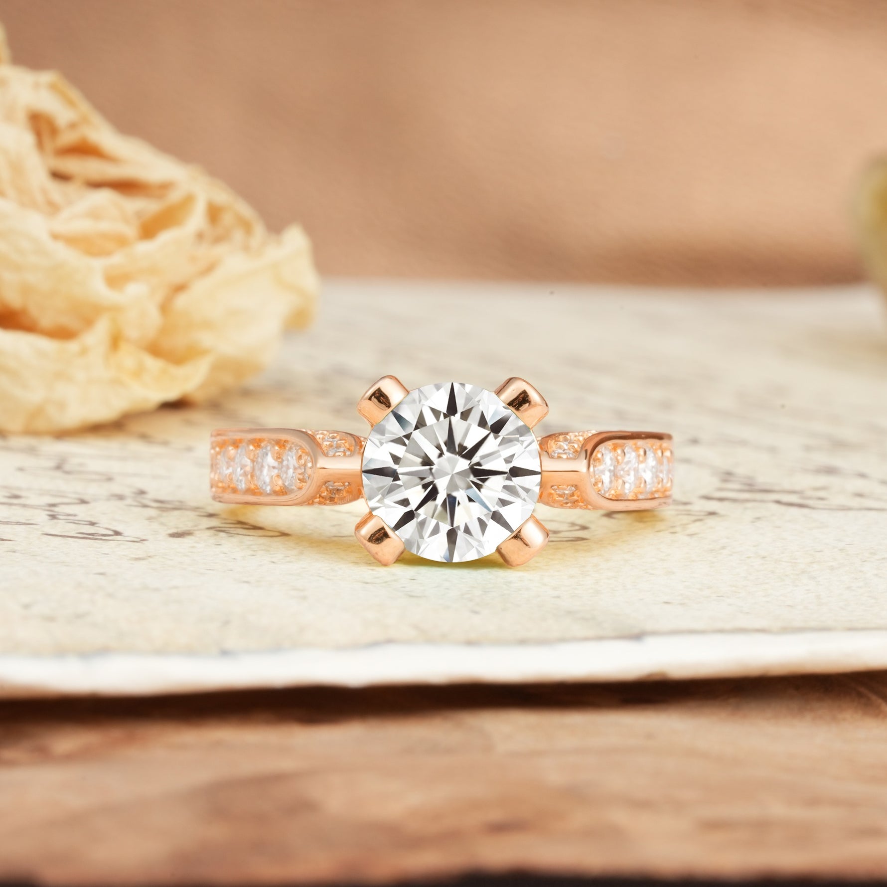Classic Vintage 4-Prong Round Cut Lab Diamond Engagement Ring - Additional view
