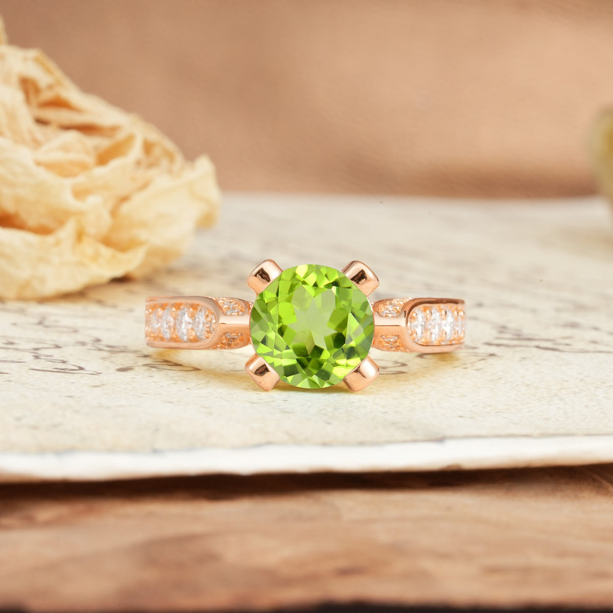 Classic Vintage 4-Prong Round Cut Peridot Engagement Ring - Additional view