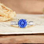 Classic Vintage 4-Prong Round Cut Sapphire Engagement Ring - Additional view