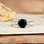 Classic Vintage 4-Prong Round Cut Black Onyx Engagement Ring - Additional view