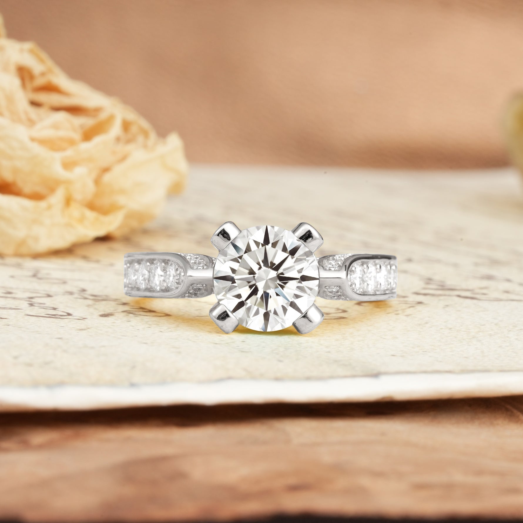 Classic Vintage 4-Prong Round Cut Lab Diamond Engagement Ring - Additional view