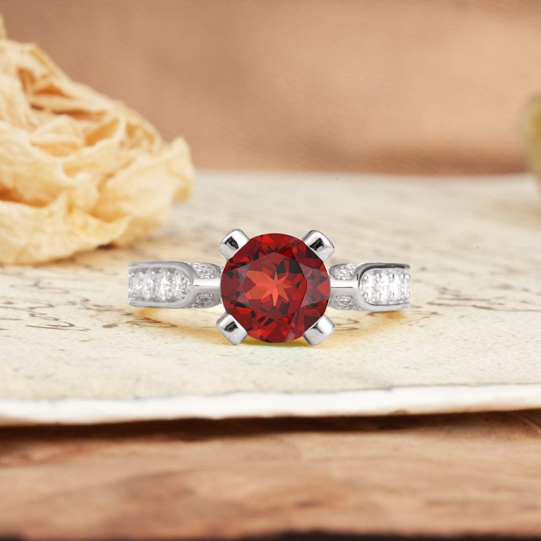 Classic Vintage 4-Prong Round Cut Garnet Engagement Ring - Additional view