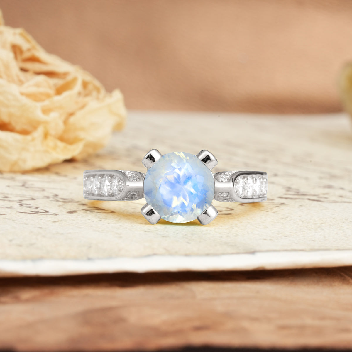 Classic Vintage 4-Prong Round Cut Moonstone Engagement Ring - Additional view