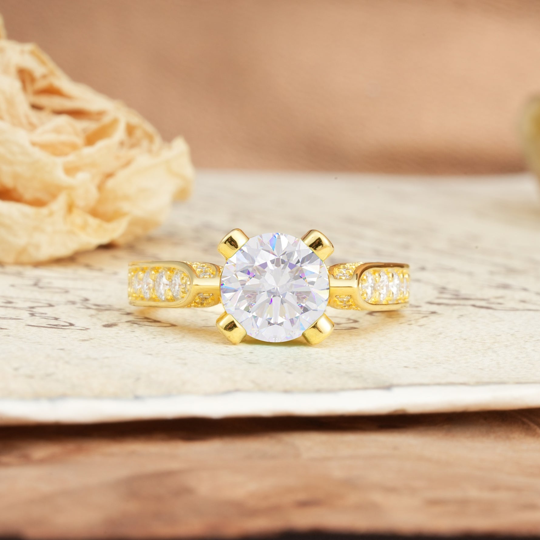 Classic Vintage 4-Prong Round Cut Moissanite Engagement Ring - Additional view