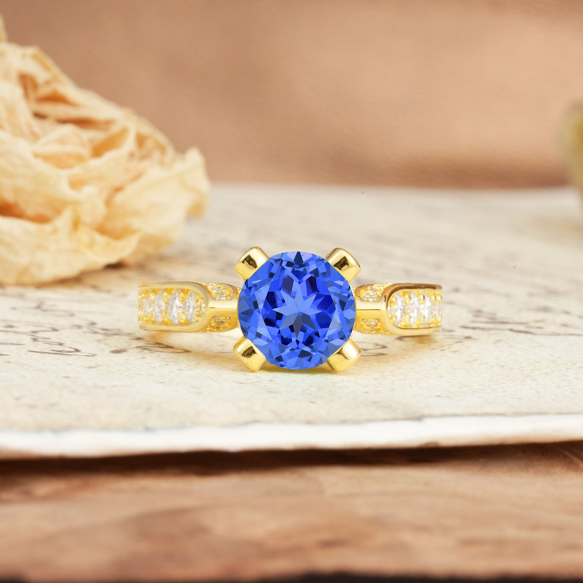 Classic Vintage 4-Prong Round Cut Sapphire Engagement Ring - Additional view