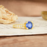 Classic Vintage 4-Prong Round Cut Sapphire Engagement Ring - Additional view