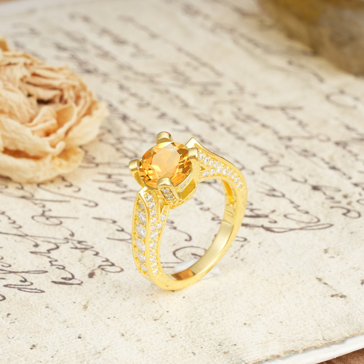Classic Vintage 4-Prong Round Cut Citrine Engagement Ring - Additional view