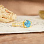 Classic Vintage 4-Prong Round Cut Turquoise Engagement Ring - Additional view