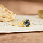 Classic Vintage 4-Prong Round Cut Black Rutilated Quartz Engagement Ring - Additional view