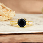 Classic Vintage 4-Prong Round Cut Black Onyx Engagement Ring - Additional view