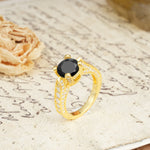 Classic Vintage 4-Prong Round Cut Black Onyx Engagement Ring - Additional view