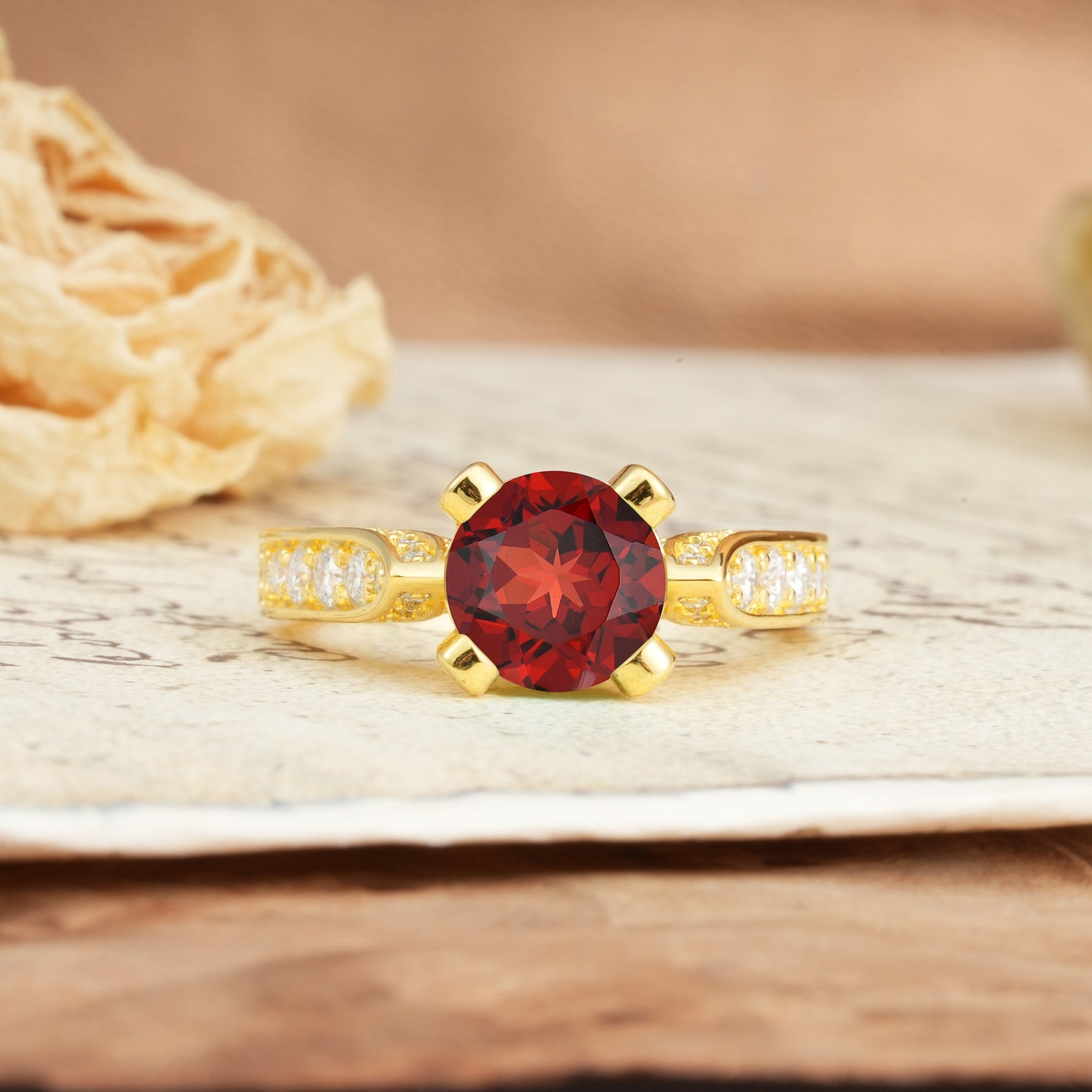 Classic Vintage 4-Prong Round Cut Garnet Engagement Ring - Additional view