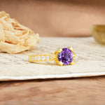 Classic Vintage 4-Prong Round Cut Amethyst Engagement Ring - Additional view