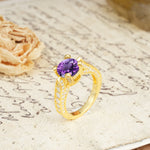 Classic Vintage 4-Prong Round Cut Amethyst Engagement Ring - Additional view