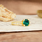 Classic Vintage 4-Prong Round Cut Emerald Engagement Ring - Additional view