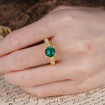 Classic Vintage 4-Prong Round Cut Emerald Engagement Ring - Additional view