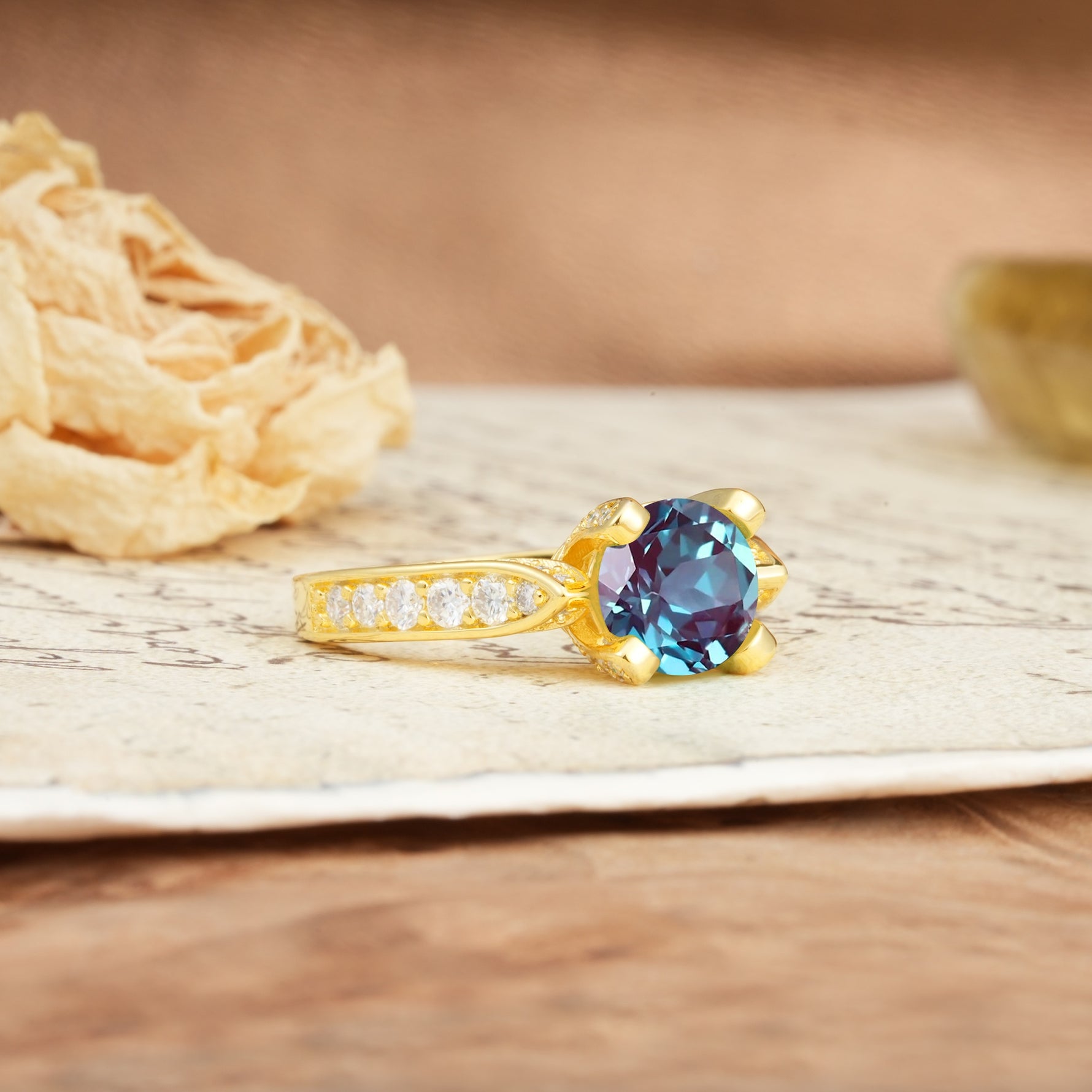 Classic Vintage 4-Prong Round Cut Alexandrite Engagement Ring - Additional view