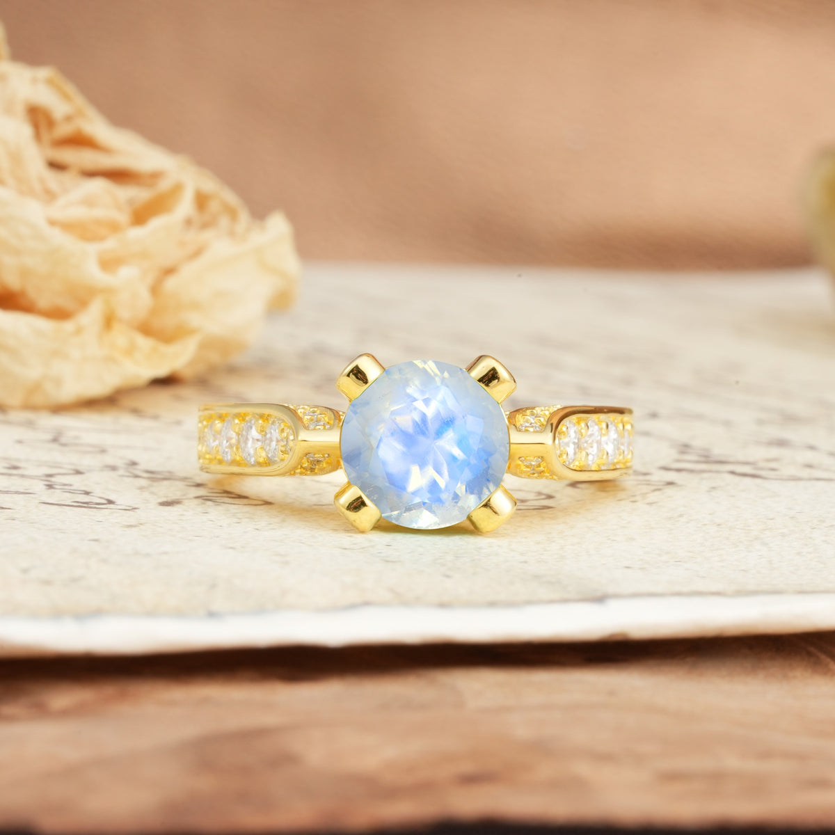 Classic Vintage 4-Prong Round Cut Moonstone Engagement Ring - Additional view