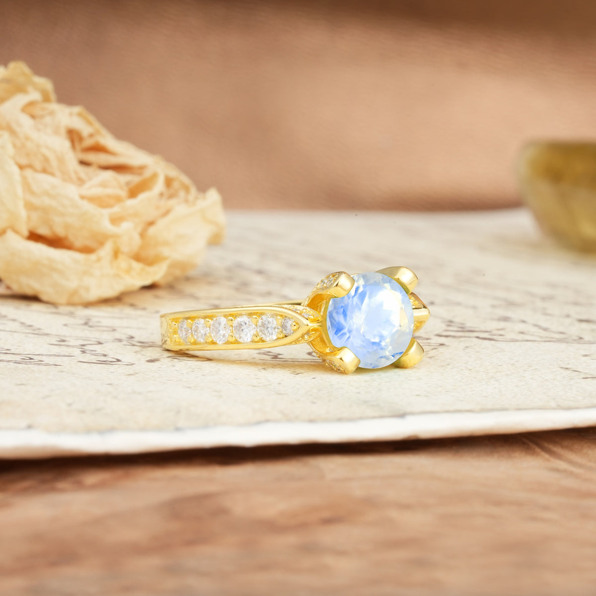 Classic Vintage 4-Prong Round Cut Moonstone Engagement Ring - Additional view