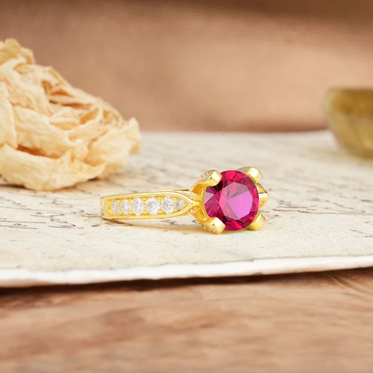 Classic Vintage 4-Prong Round Cut Ruby Engagement Ring - Additional view