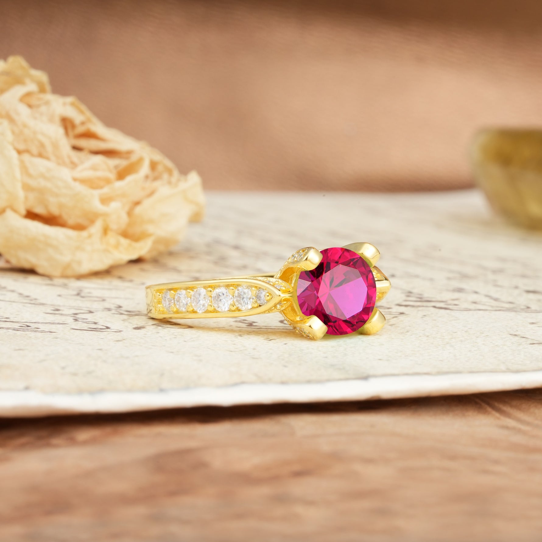 Classic Vintage 4-Prong Round Cut Ruby Engagement Ring - Additional view