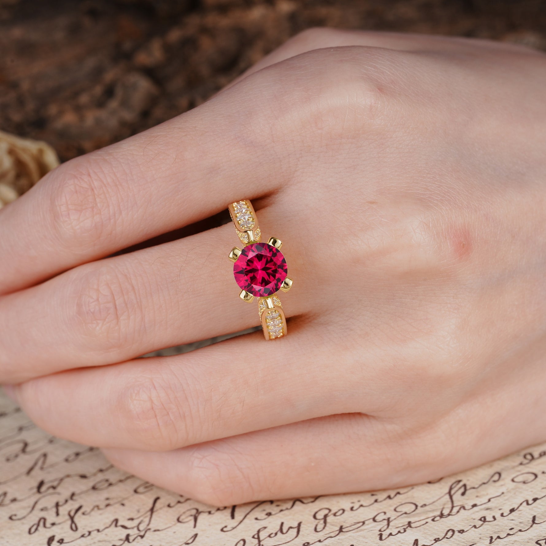 Classic Vintage 4-Prong Round Cut Ruby Engagement Ring - Additional view
