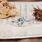 Uniquely Elegant, Twisting 4-Prong Round Cut Moss Agate Engagement Ring - Additional view