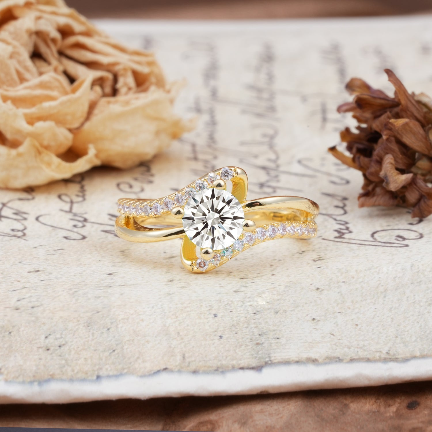 Uniquely Elegant, Twisting 4-Prong Round Cut Lab Diamond Engagement Ring - Additional view