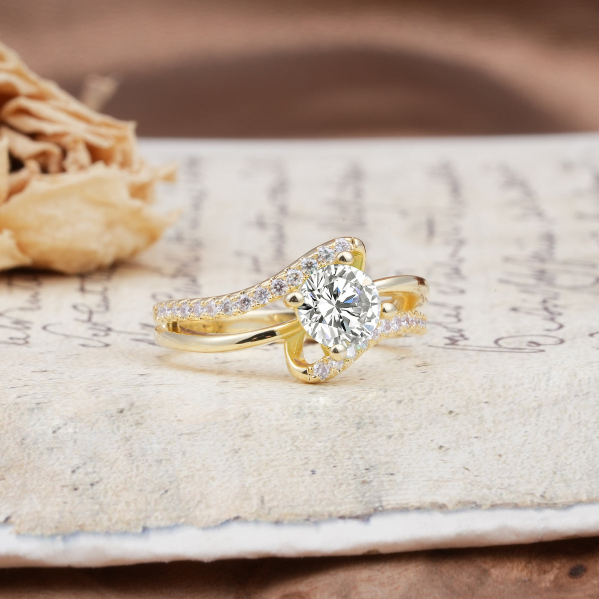 Uniquely Elegant, Twisting 4-Prong Round Cut Lab Diamond Engagement Ring - Additional view