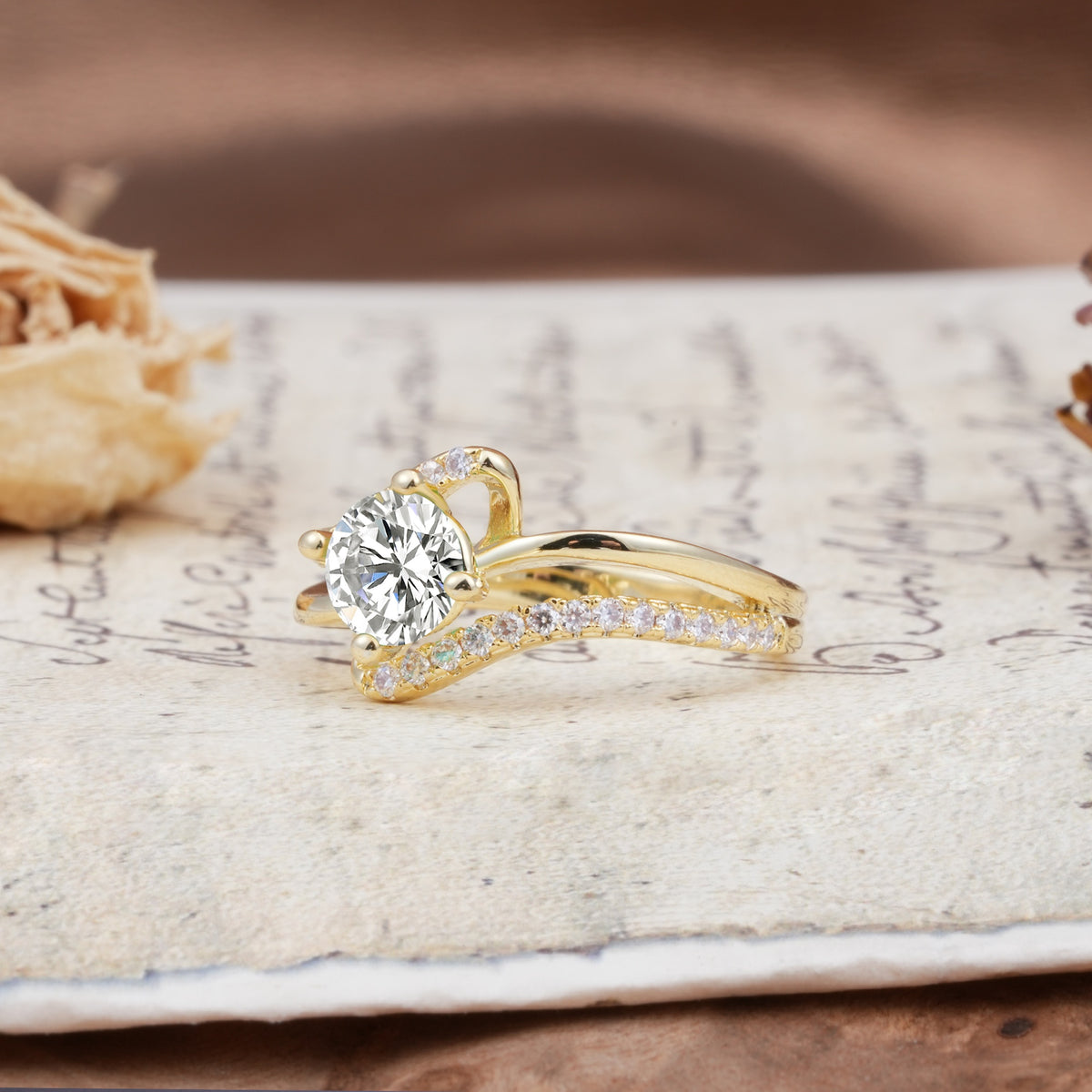 Uniquely Elegant, Twisting 4-Prong Round Cut Lab Diamond Engagement Ring - Additional view