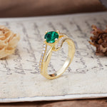 Uniquely Elegant, Twisting 4-Prong Round Cut Emerald Engagement Ring - Additional view