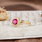 Uniquely Elegant, Twisting 4-Prong Round Cut Ruby Engagement Ring - Additional view
