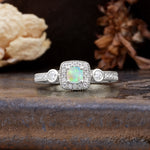 Classic Luxury Retro 4-Prong Princess Cut Fire Opal Three Stones Wedding Ring - Additional view