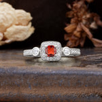 Classic Luxury Retro 4-Prong Princess Cut Garnet Three Stones Wedding Ring - Additional view