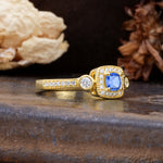 Classic Luxury Retro 4-Prong Princess Cut Sapphire Three Stones Wedding Ring - Additional view