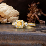 Classic Luxury Retro 4-Prong Princess Cut Citrine Three Stones Wedding Ring - Additional view