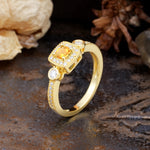 Classic Luxury Retro 4-Prong Princess Cut Citrine Three Stones Wedding Ring - Additional view