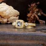 Classic Luxury Retro 4-Prong Princess Cut Black Rutilated Quartz Three Stones Wedding Ring - Additional view