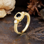Classic Luxury Retro 4-Prong Princess Cut Black Onyx Three Stones Wedding Ring - Additional view