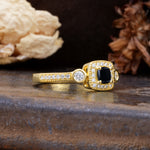 Classic Luxury Retro 4-Prong Princess Cut Black Onyx Three Stones Wedding Ring - Additional view