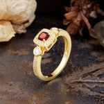 Classic Luxury Retro 4-Prong Princess Cut Garnet Three Stones Wedding Ring - Additional view