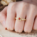 Classic Luxury Retro 4-Prong Princess Cut Garnet Three Stones Wedding Ring - Additional view
