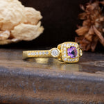 Classic Luxury Retro 4-Prong Princess Cut Amethyst Three Stones Wedding Ring - Additional view