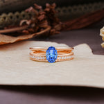 Luxurious Double-Row Pavé, 4-Prong, Oval Cut Sapphire Engagement Ring - Additional view