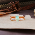 Luxurious Double-Row Pavé, 4-Prong, Oval Cut Fire Opal Engagement Ring - Additional view