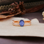 Luxurious Double-Row Pavé, 4-Prong, Oval Cut Tanzanite Engagement Ring - Additional view