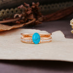 Luxurious Double-Row Pavé, 4-Prong, Oval Cut Turquoise Engagement Ring - Additional view