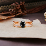 Luxurious Double-Row Pavé, 4-Prong, Oval Cut Black Onyx Engagement Ring - Additional view
