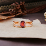 Luxurious Double-Row Pavé, 4-Prong, Oval Cut Garnet Engagement Ring - Additional view